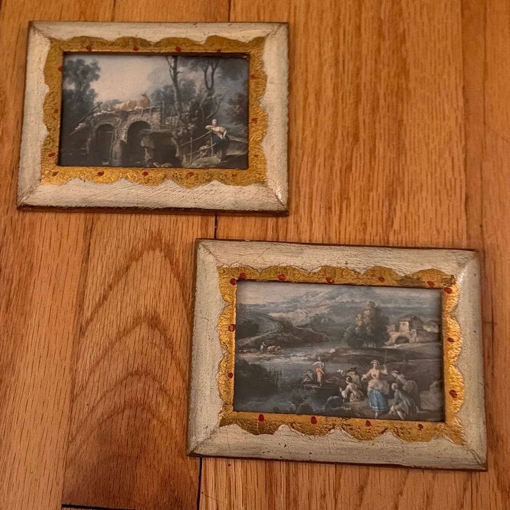 Vintage G.B. Florence Miniature Framed Prints Zais Lancret Landscapes Italy Set